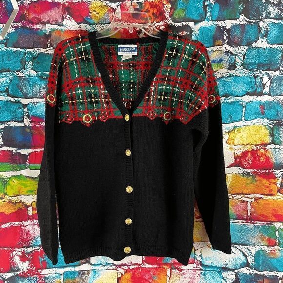 Vintage Pendleton 100% Virgin Wool Cardigan Sweater MP Medium Petite Gold Tone B - Picture 1 of 5